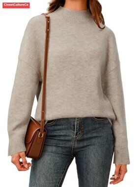 Wool Blend Mock Neck Oversized Fall Sweater Soft Knit
